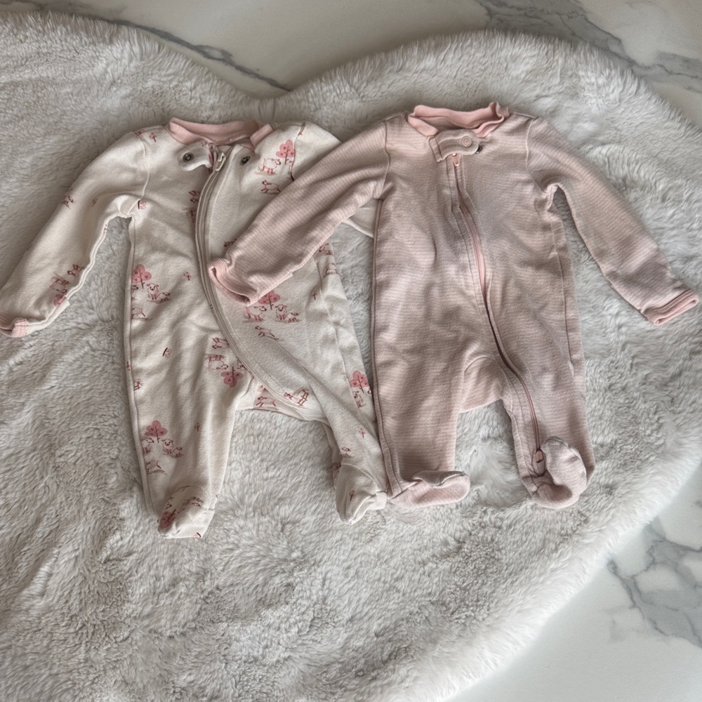 Carter's Pink Floral & Solid Pink Baby Footie Set